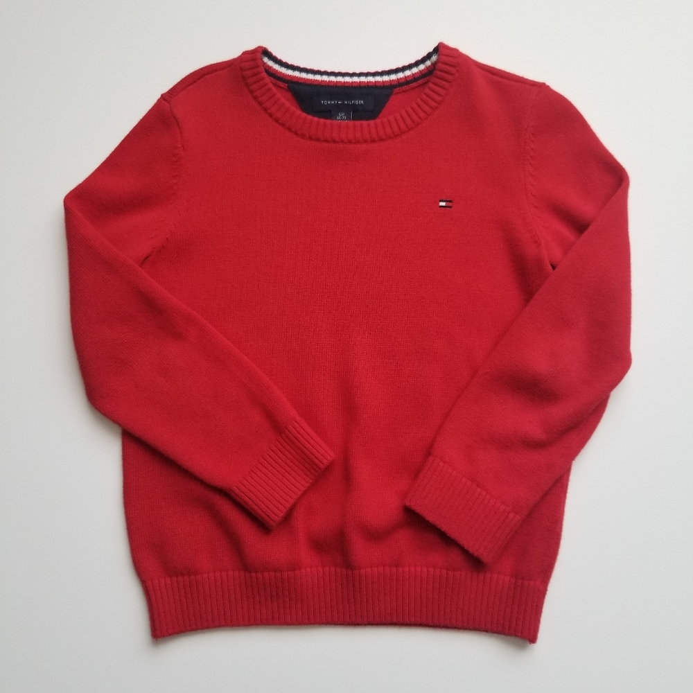 Red Tommy Hilfiger sweater for little boy, size 6-7 yrs;